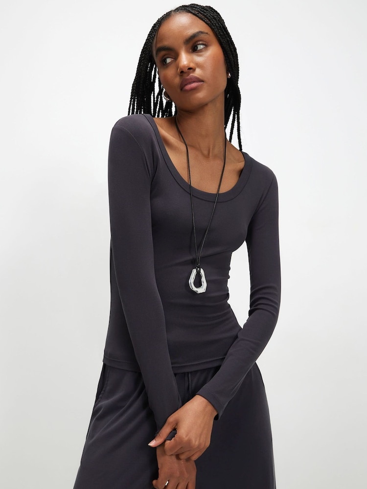 Grey - River Island Long Sleeve Soft Touch Scoop Top - Slika 1 od 3