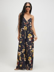 River Island Black Floral Wide Leg Jumpsuit - Image 1 of 4