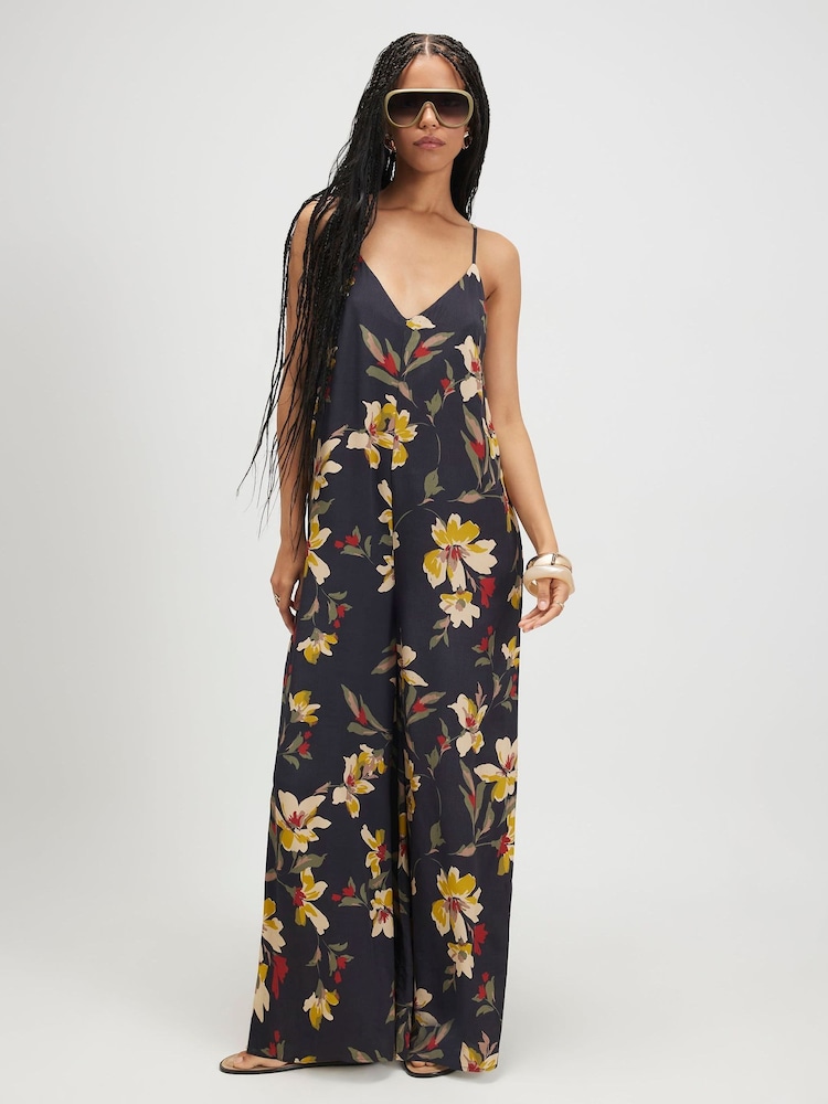 River Island Black Floral Wide Leg Jumpsuit - Image 1 of 4 River Island Black Floral Wide Leg Jumpsuit - Image 1 of 4