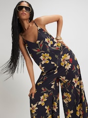 River Island Black Floral Wide Leg Jumpsuit - Image 3 of 4