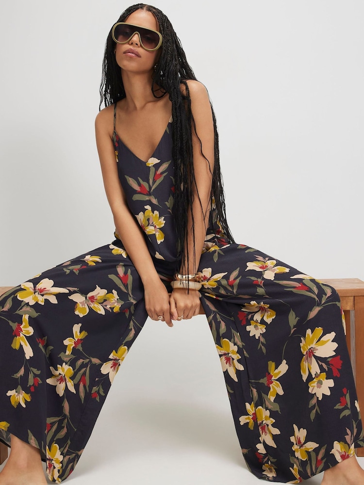 River Island Black Floral Wide Leg Jumpsuit - Image 4 of 4 River Island Black Floral Wide Leg Jumpsuit - Image 4 of 4