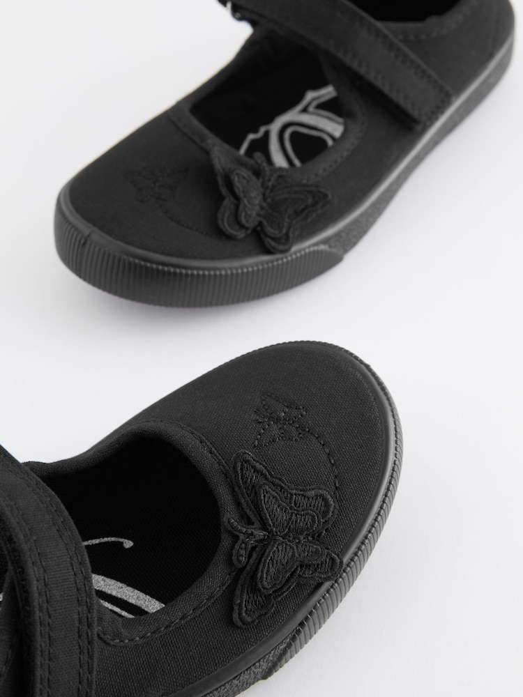 Noir - Chaussons d'école brodés de papillons - Image 5 of 7