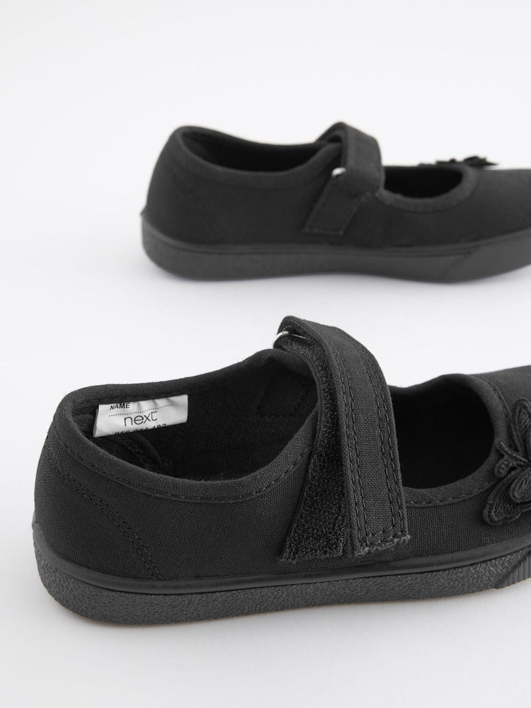 Noir - Chaussons d'école brodés de papillons - Image 6 of 7