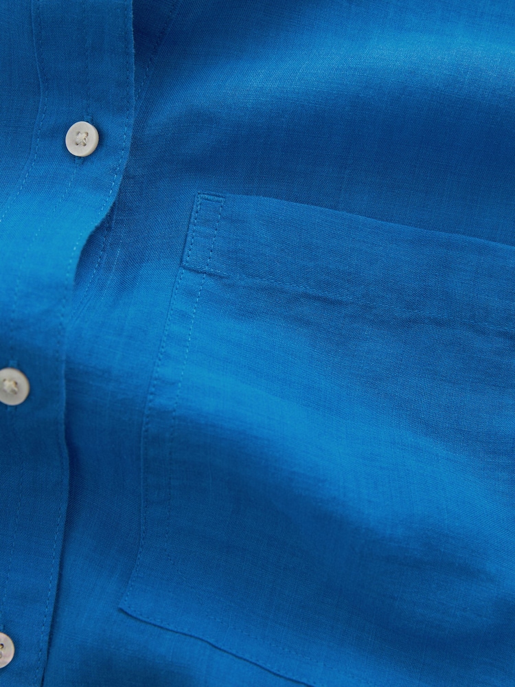 Kobaltno modra - Linen Look Casual Summer Shirt - Slika 6 iz 6