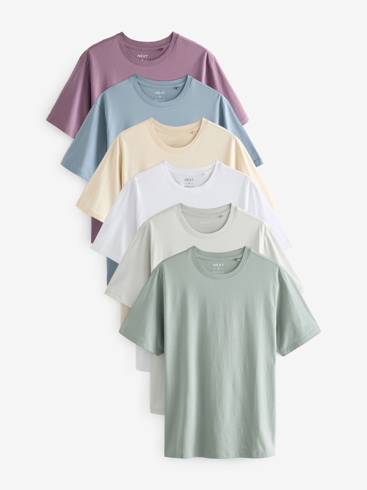 Bleu/Blanc/Vert/Écru/Violet/Gris - Ajustement régulier - Lot de t-shirts Essential 6 coton - Image 1 of 15