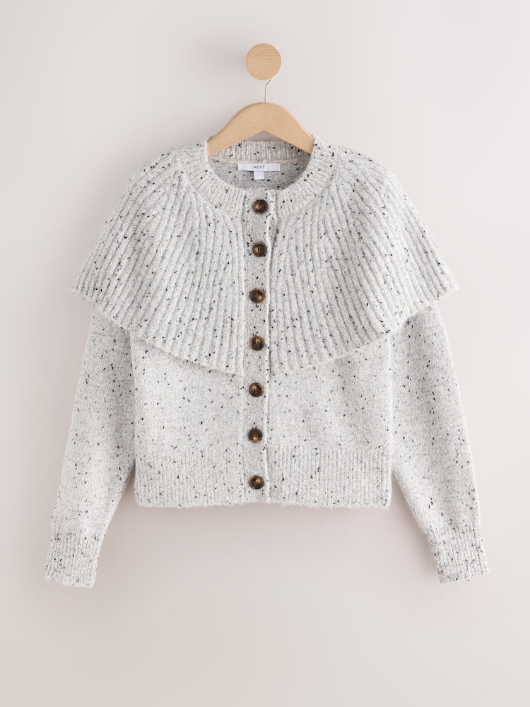 Grey Ribbed Cape Layer Cardigan - Image 1 of 3 Grey Ribbed Cape Layer Cardigan - Image 1 of 3