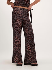 River Island Brown Leopard Texture Wide Leg Trousers - Image 1 of 4