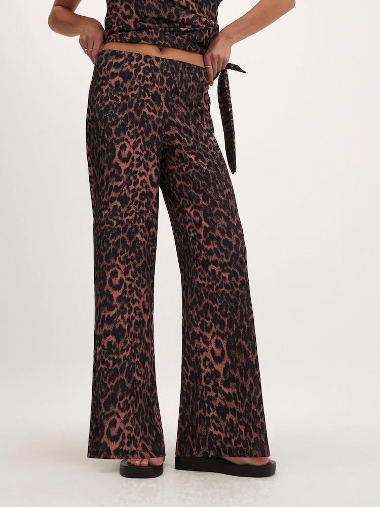 River Island Brown Leopard Texture Wide Leg Trousers - Image 1 of 4