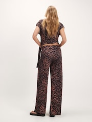 River Island Brown Leopard Texture Wide Leg Trousers - Image 2 of 4