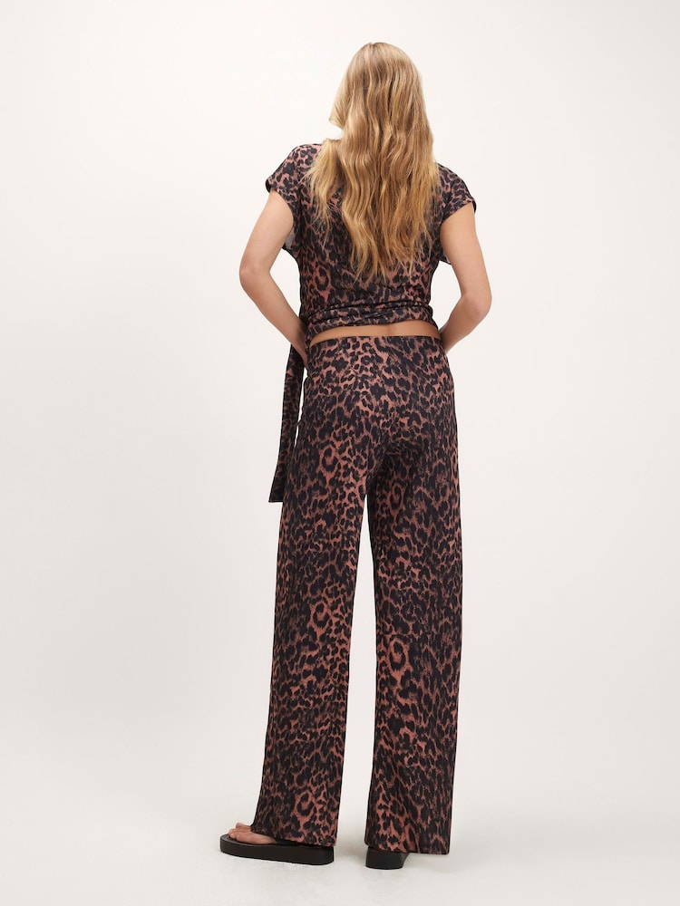 River Island Brown Leopard Texture Wide Leg Trousers - Image 2 of 4