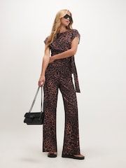 River Island Brown Leopard Texture Wide Leg Trousers - Image 3 of 4