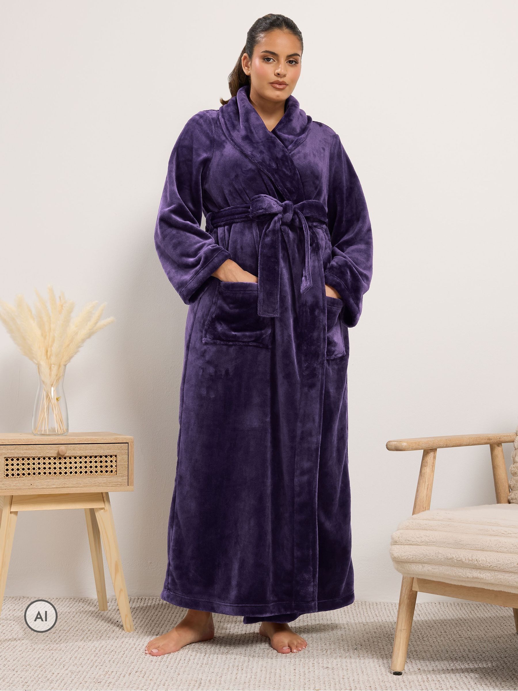 Yours Women's Purple Luxe Dressing Gown In | Size: 38-40 - Image 2