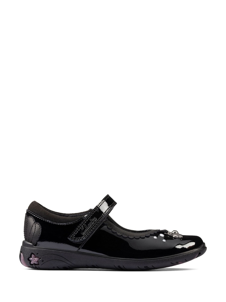 Clarks Black Patent Multi Fit Kids Leather Sea Shimmer Shoes - Image 1 of 10