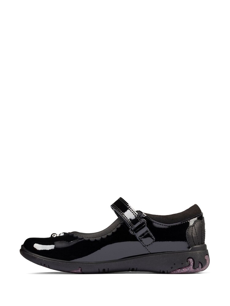Clarks Black Patent Multi Fit Kids Leather Sea Shimmer Shoes - Image 2 of 10