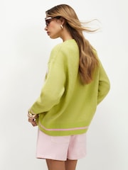 River Island Green Smiley Checkerboard Crew Neck Jumper - Image 3 of 4