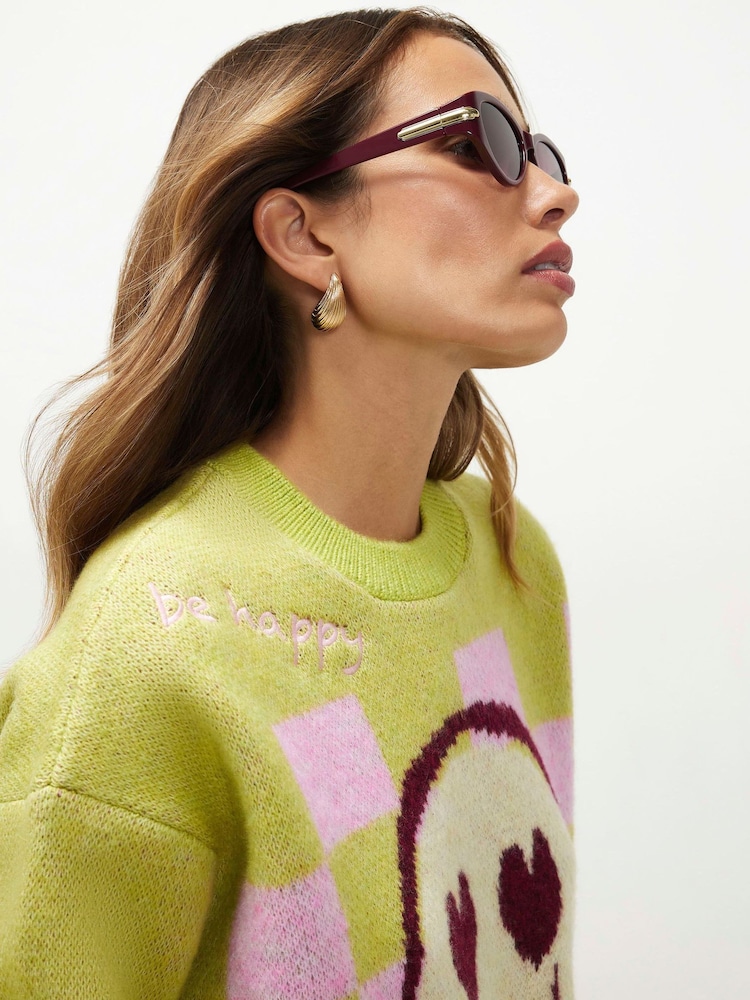 River Island Green Smiley Checkerboard Crew Neck Jumper - Image 4 of 4