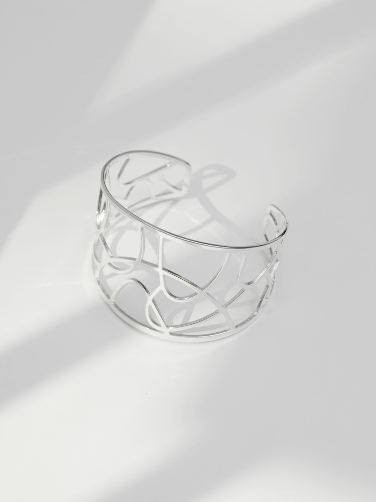 Mood Silver Tone Open Cage Cuff Bangle Bracelet - Image 1 of 2