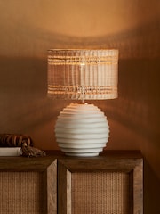 White Calla Textured Table Lamp With Woven Rattan Shade - Image 1 of 4