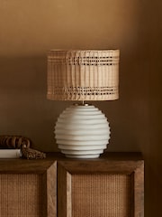 White Calla Textured Table Lamp With Woven Rattan Shade - Image 2 of 4