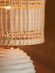 White Calla Textured Table Lamp With Woven Rattan Shade - Image 3 of 4