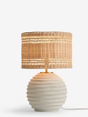 White Calla Textured Table Lamp With Woven Rattan Shade - Image 4 of 4