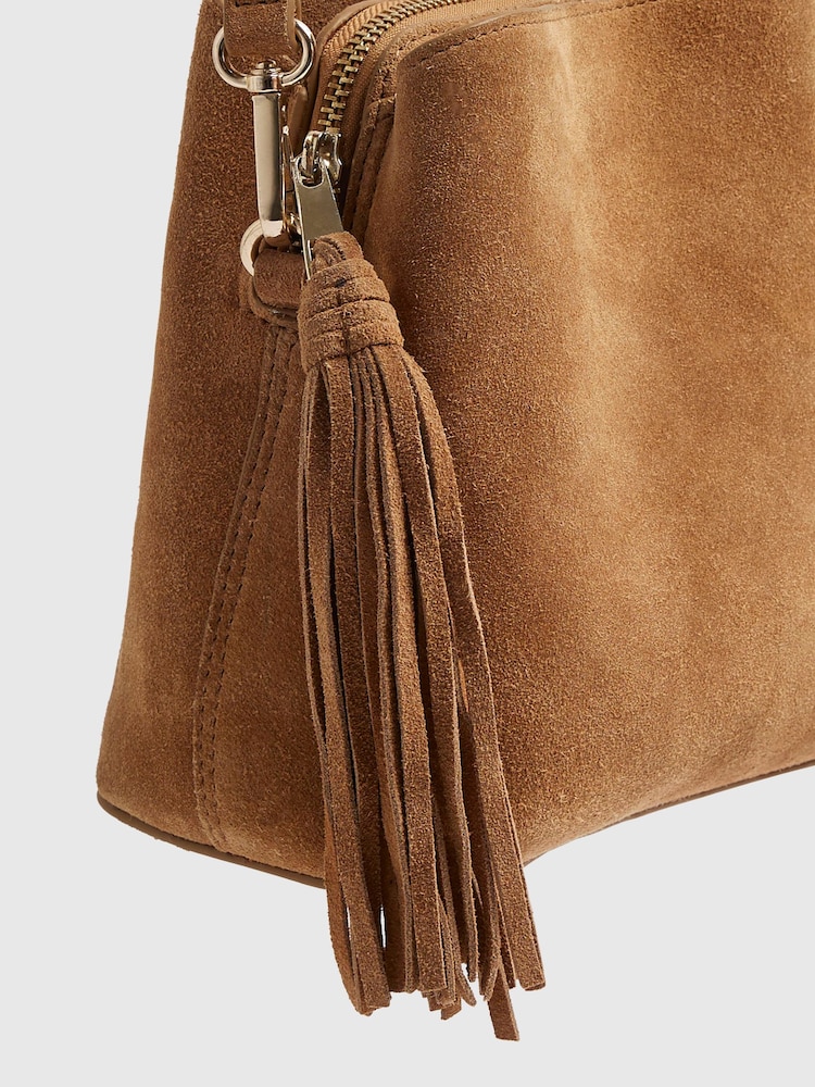 River Island Brown Triple Compartment Tassel Bucket Cross-Body Bag - Image 6 of 6