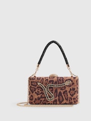 River Island Brown Leopard Print Snake Hard Clutch Bag - Image 2 of 4