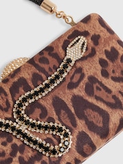 River Island Brown Leopard Print Snake Hard Clutch Bag - Image 3 of 4