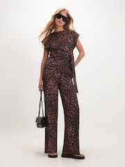 River Island Brown Leopard Textured Tie Side Top - Image 1 of 4