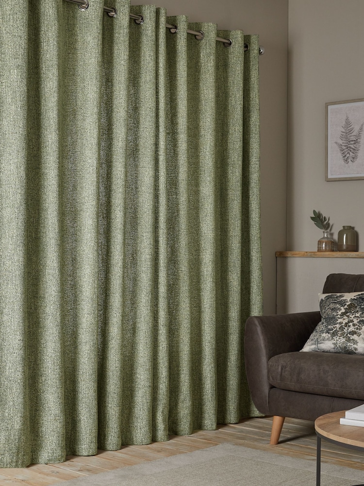Green Bobble Texture Blackout/Thermal Eyelet Curtains - Image 2 of 5