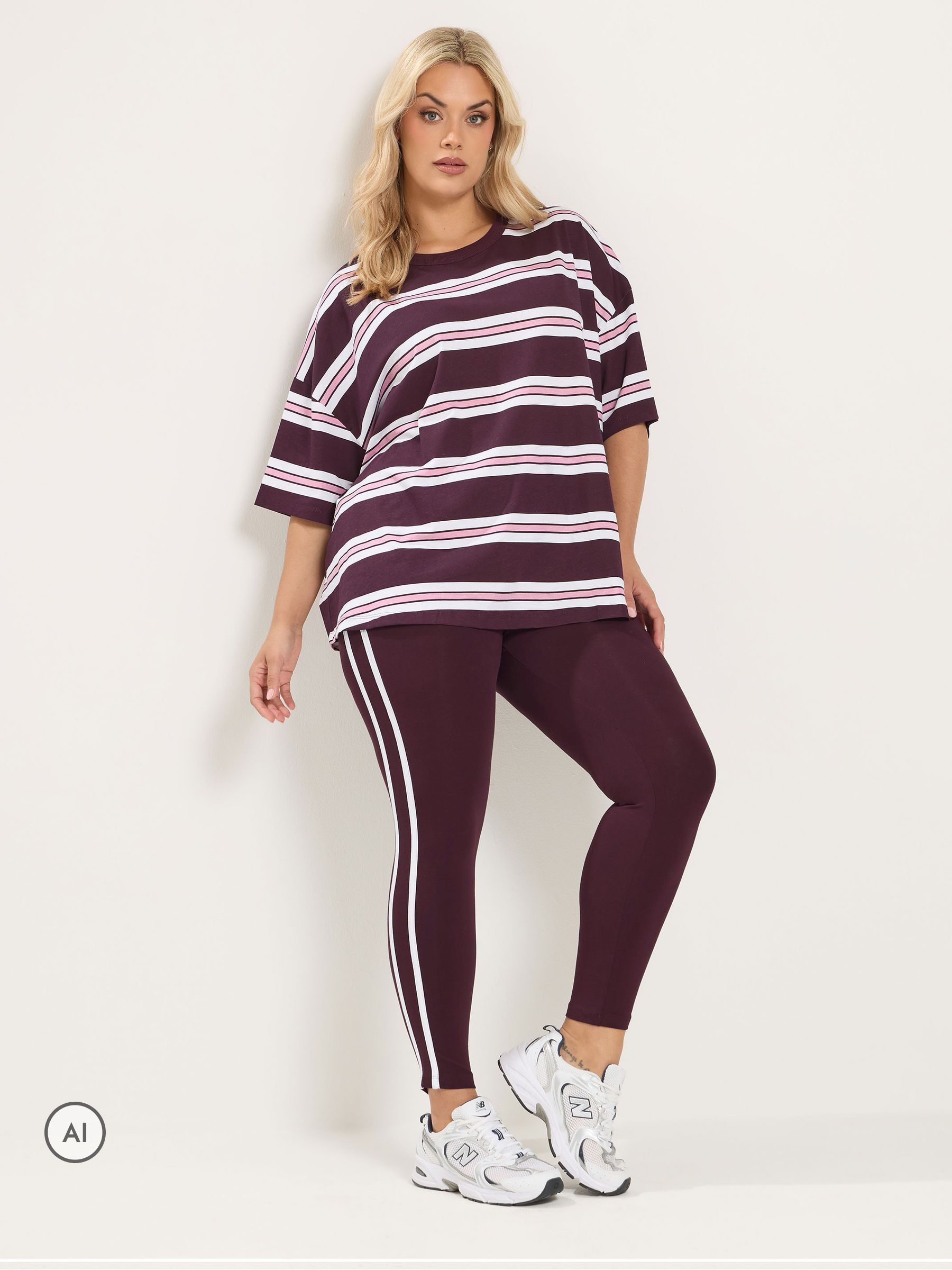 Yours Women's Side Stripe Leggings Pants in Burgundy | Size: 30-32 - Image 2