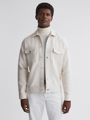Reiss Ecru Chez Textured Cotton Twin Pocket Overshirt - Image 1 of 5