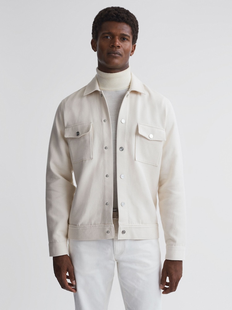 Reiss Ecru Chez Textured Cotton Twin Pocket Overshirt - Image 1 of 5