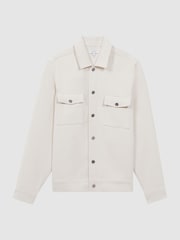 Reiss Ecru Chez Textured Cotton Twin Pocket Overshirt - Image 2 of 5