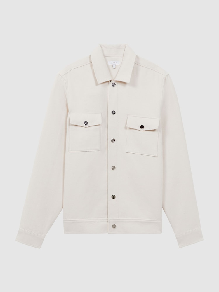 Reiss Ecru Chez Textured Cotton Twin Pocket Overshirt - Image 2 of 5