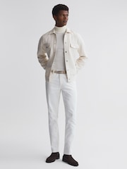 Reiss Ecru Chez Textured Cotton Twin Pocket Overshirt - Image 3 of 5