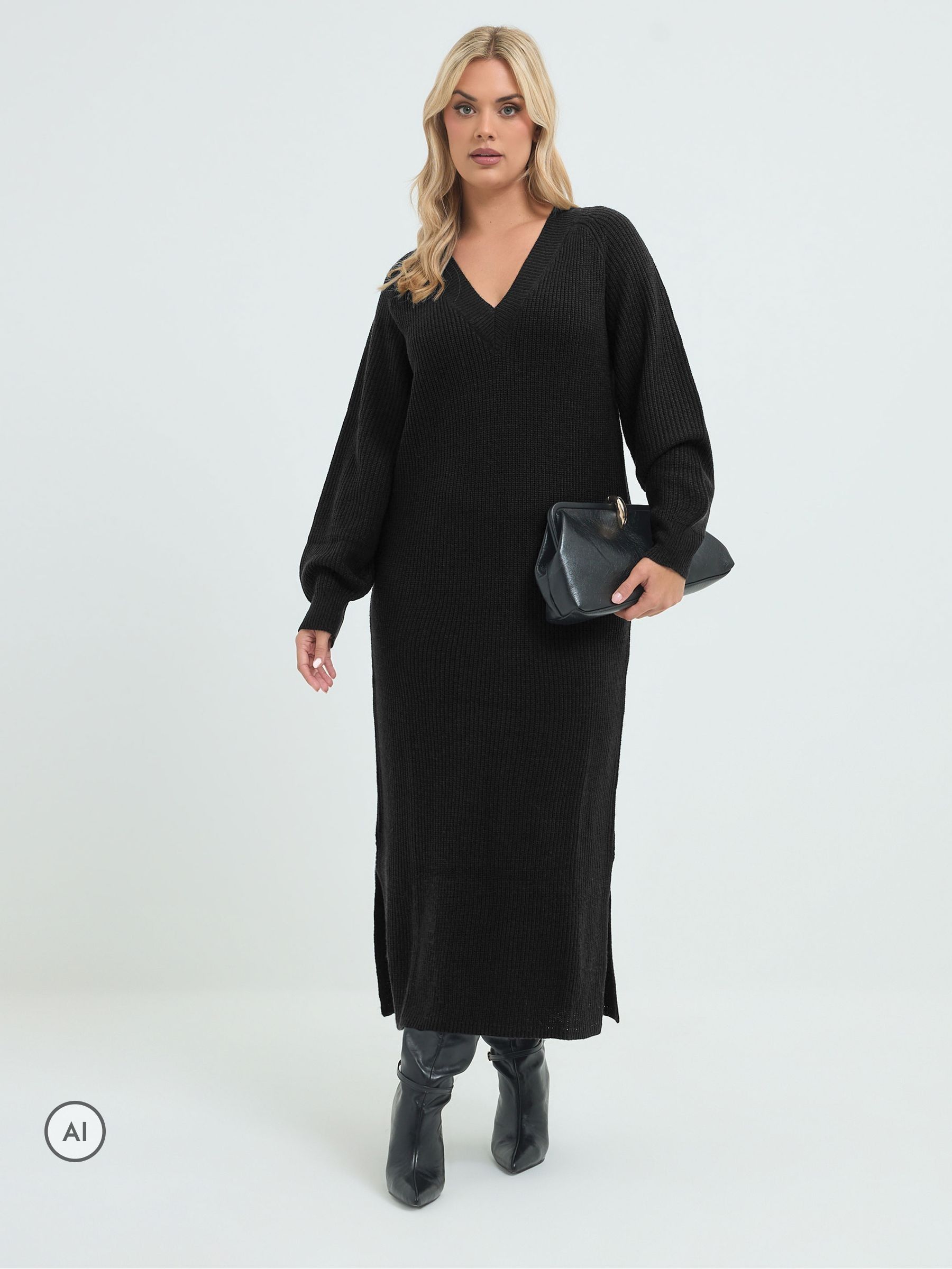 Yours Women's Black Knitted Maxi Dress In | Size: 26-28 - Image 6