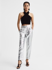Reiss Black Anna Velvet Halter Neck Cropped Top - Image 3 of 4