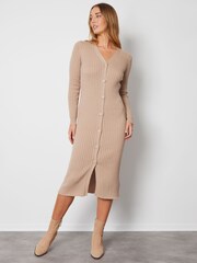 Threadbare Brown Cardigan Style Knitted Midi Dress - Image 1 of 1