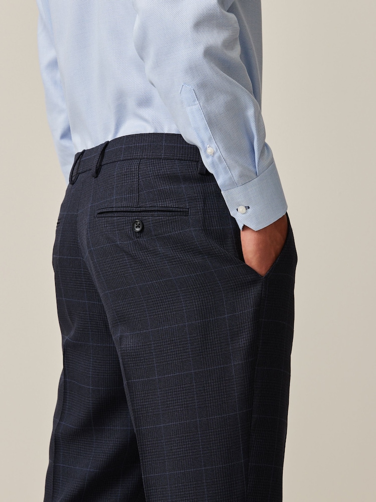 Navy Blue Prince of Wales Tailored fit Check Suit: Trousers - Image 4 of 9