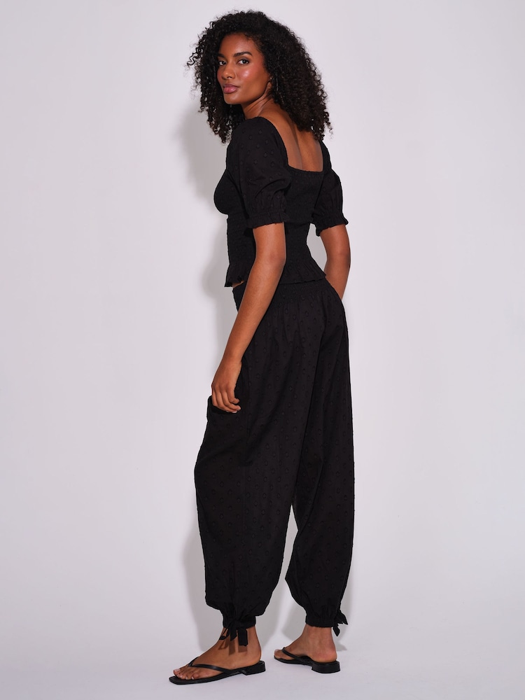 South Beach Black Spot Smocked Bodice Puff Sleeve Blouse - Image 2 of 4 South Beach Black Spot Smocked Bodice Puff Sleeve Blouse - Image 2 of 4