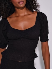 South Beach Black Spot Smocked Bodice Puff  Sleeve Blouse - Image 3 of 4
