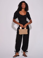 South Beach Black Spot Smocked Bodice Puff  Sleeve Blouse - Image 4 of 4