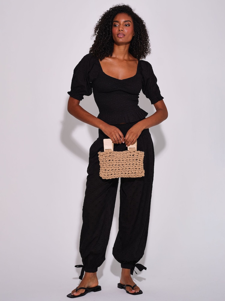 South Beach Black Spot Smocked Bodice Puff Sleeve Blouse - Image 4 of 4 South Beach Black Spot Smocked Bodice Puff Sleeve Blouse - Image 4 of 4