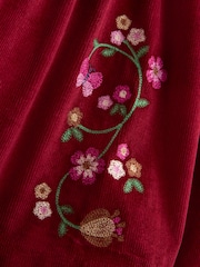 JoJo Maman Bébé Burgundy Red Floral Embroidered Pinny Dress & Collar Blouse - Image 7 of 7