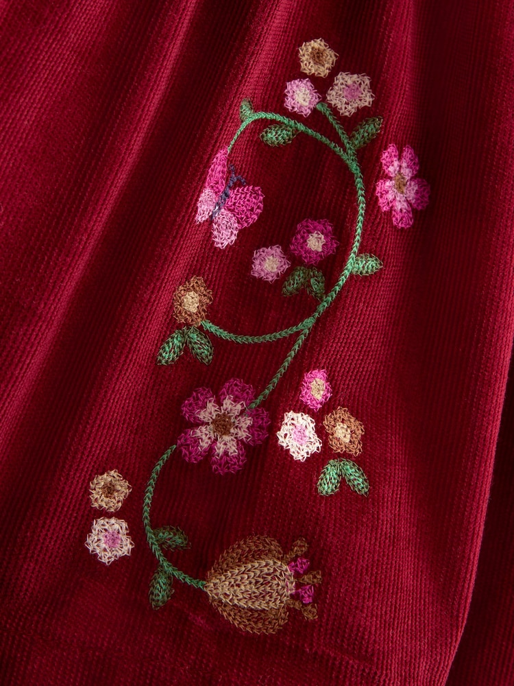JoJo Maman Bébé Burgundy Red Floral Embroidered Pinny Dress & Collar Blouse - Image 7 of 7 JoJo Maman Bébé Burgundy Red Floral Embroidered Pinny Dress & Collar Blouse - Image 7 of 7