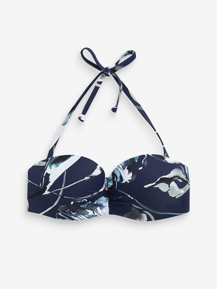 Navy Floral Shape Enhancing Bandeau Bikini Top - Image 1 of 1