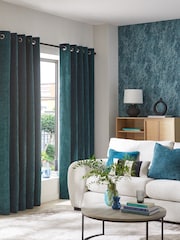 Dark Teal Green Heavyweight Chenille Eyelet Lined Curtains - Image 1 of 7