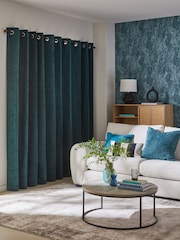 Dark Teal Green Heavyweight Chenille Eyelet Lined Curtains - Image 2 of 7