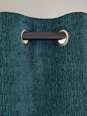 Dark Teal Green Heavyweight Chenille Eyelet Lined Curtains - Image 6 of 7
